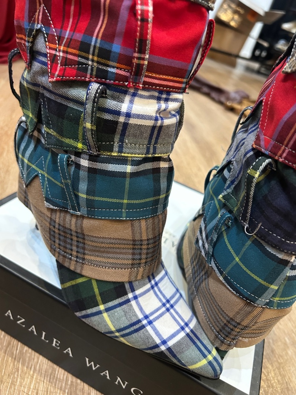Azalea Wang Multicolor Plaid High-Heel Ankle Boots - Picture 6 of 6